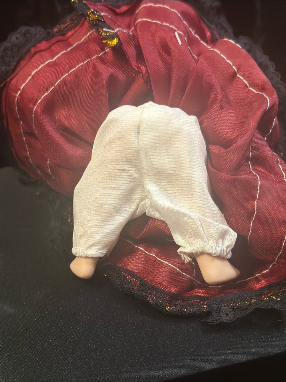 Porcelain Collectible Doll in Burgundy and Black - Picture 7 of 9